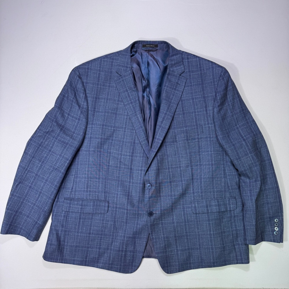 Ralph Lauren Mens 54R Blue Plaid Wool Silk Linen Sport Coat Blazer Business